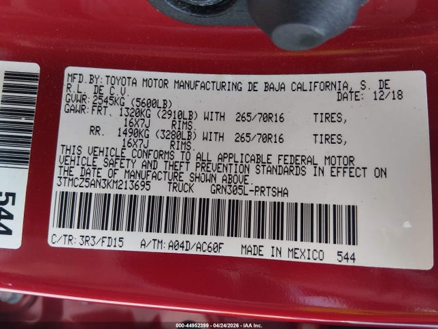 3TMCZ5AN3KM213695 Toyota Tacoma Trd Off Road