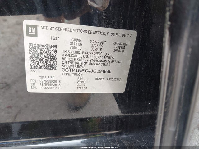Aukcja sprzedaży 2018 Gmc Sierra 1500 Slt, vin: 3GTP1NEC4JG194640, numer aukcji: 44952406
