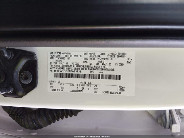 Aukcja sprzedaży 2015 Ford F-150 Platinum, vin: 1FTFW1EG1FFA83738, numer aukcji: 44952410