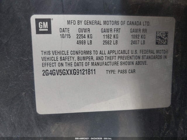 Aukcja sprzedaży 2016 Buick Regal Turbo Gs, vin: 2G4GV5GXXG9121811, numer aukcji: 44952421