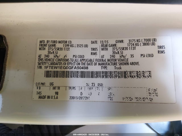 Ford F-150 Platinum 2016 1FTEW1EG0GFA50498 Image 9