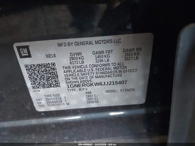1GNERGKW6JJ215407 Chevrolet Traverse 1lt