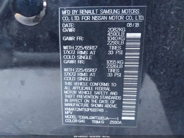 Aukcja sprzedaży 2018 Nissan Rogue Sv, vin: KNMAT2MT9JP619748, numer aukcji: 44952432