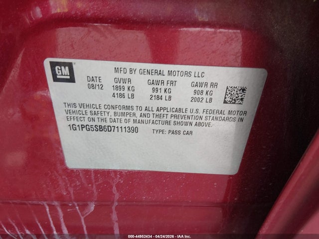 2013 Chevrolet Cruze Ltz მანქანა იყიდება აუქციონზე, vin: 1G1PG5SB6D7111390, აუქციონის ნომერი: 44952434