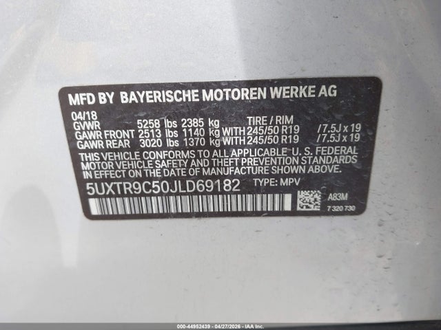 Продажа на аукционе авто 2018 Bmw X3 Xdrive30i, vin: 5UXTR9C50JLD69182, номер лота: 44952439