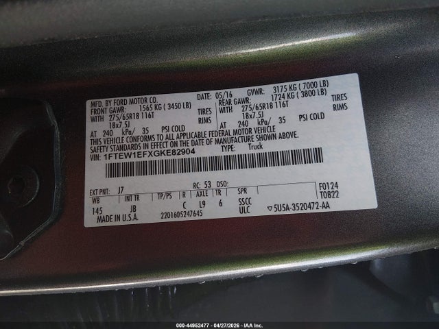 Aukcja sprzedaży 2016 Ford F-150 Xlt, vin: 1FTEW1EFXGKE82904, numer aukcji: 44952477