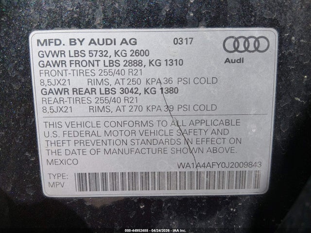 Продажа на аукционе авто 2018 Audi Sq5 3.0t Premium Plus, vin: WA1A4AFY0J2009843, номер лота: 44952488