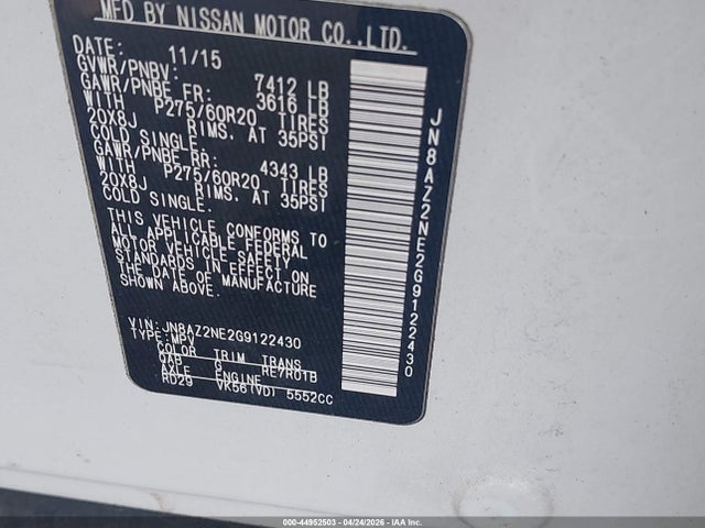 Продаж на аукціоні авто 2016 Infiniti Qx80, vin: JN8AZ2NE2G9122430, номер лоту: 44952503