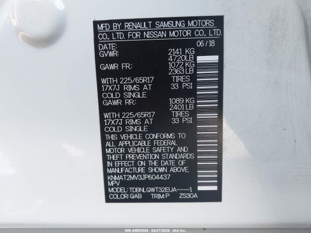 Продажа на аукционе авто 2018 Nissan Rogue Sv, vin: KNMAT2MV3JP604437, номер лота: 44952505