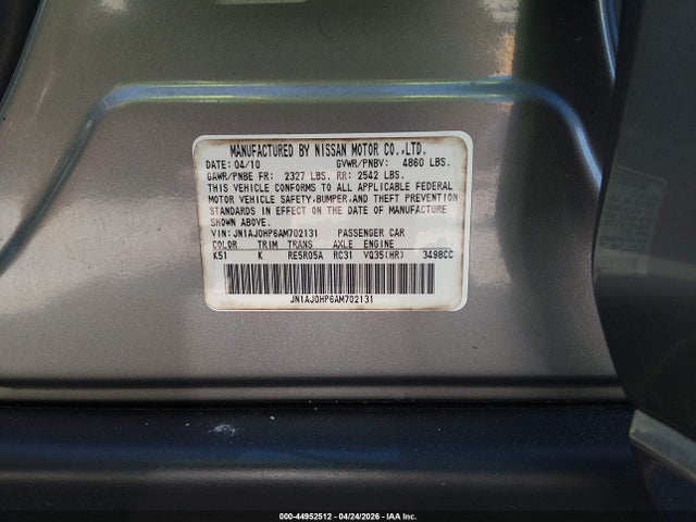Продаж на аукціоні авто 2010 Infiniti Ex35 Journey, vin: JN1AJ0HP6AM702131, номер лоту: 44952512