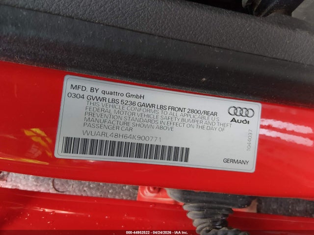 Продажа на аукционе авто 2004 Audi S4, vin: WUARL48H64K900771, номер лота: 44952522