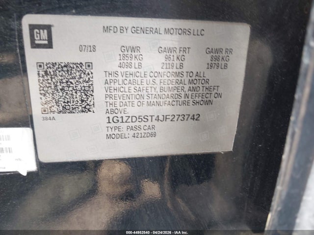Продаж на аукціоні авто 2018 Chevrolet Malibu Lt, vin: 1G1ZD5ST4JF273742, номер лоту: 44952540
