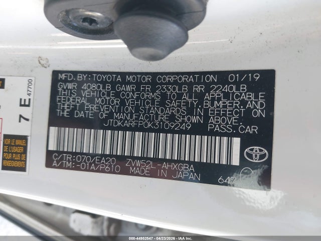 Продаж на аукціоні авто 2019 Toyota Prius Prime Premium, vin: JTDKARFP0K3109249, номер лоту: 44952547