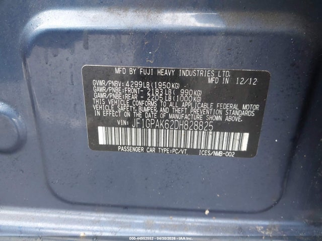 Aukcja sprzedaży 2013 Subaru Impreza 2.0i Limited, vin: JF1GPAK62DH828825, numer aukcji: 44952552