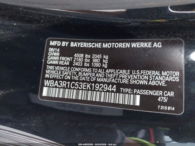 2014 Bmw 435i მანქანა იყიდება აუქციონზე, vin: WBA3R1C53EK192944, აუქციონის ნომერი: 44952556
