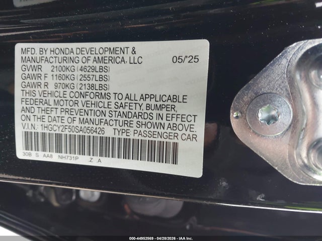 Aukcja sprzedaży 2025 Honda Accord Hybrid Sport, vin: 1HGCY2F50SA056426, numer aukcji: 44952569