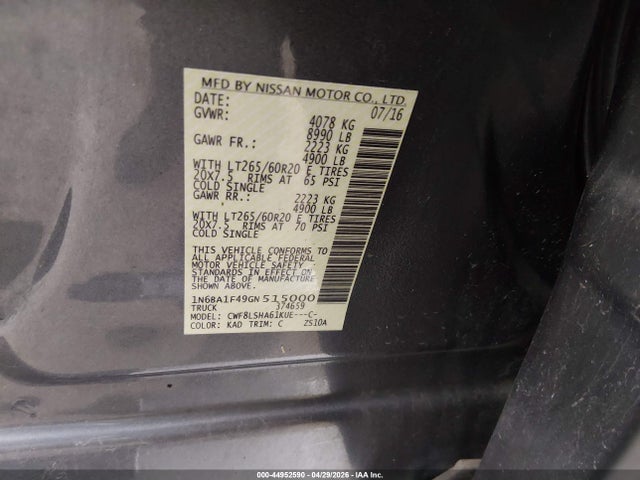 1N6BA1F49GN515000 Nissan Titan Xd Sv Diesel