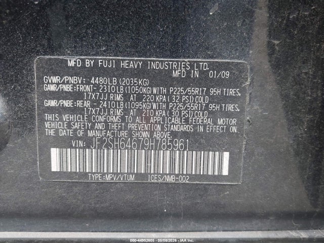 Продаж на аукціоні авто 2009 Subaru Forester 2.5x Limited, vin: JF2SH64679H785961, номер лоту: 44952605