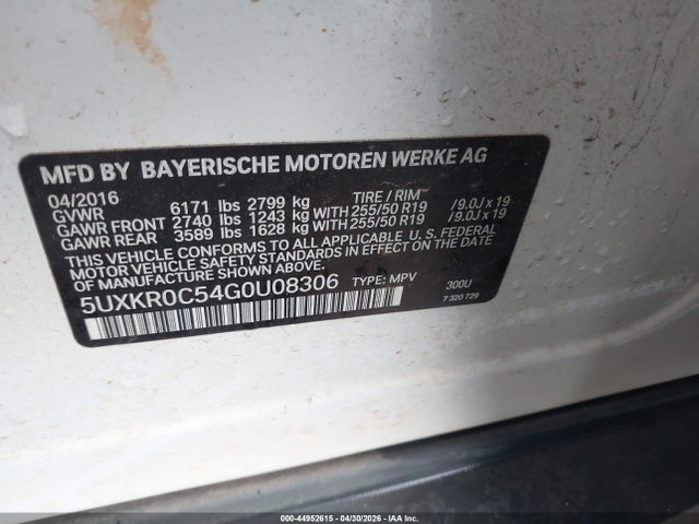 2016 Bmw X5 Xdrive35i მანქანა იყიდება აუქციონზე, vin: 5UXKR0C54G0U08306, აუქციონის ნომერი: 44952615