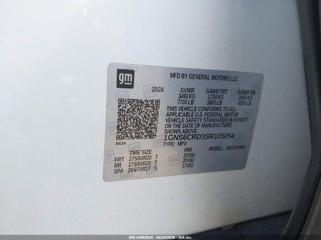 Продажа на аукционе авто 2025 Chevrolet Suburban 4wd Lt, vin: 1GNS6CRD3SR105054, номер лота: 44952620