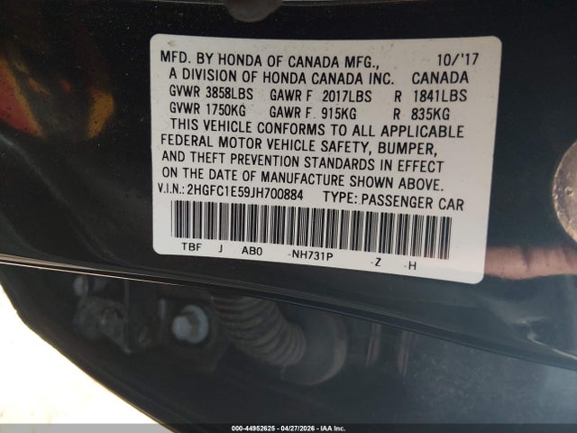 Продажа на аукционе авто 2018 Honda Civic Si, vin: 2HGFC1E59JH700884, номер лота: 44952625