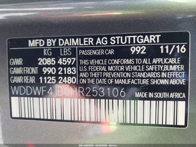 Продаж на аукціоні авто 2017 Mercedes-benz C 300, vin: WDDWF4JB0HR253106, номер лоту: 44952639