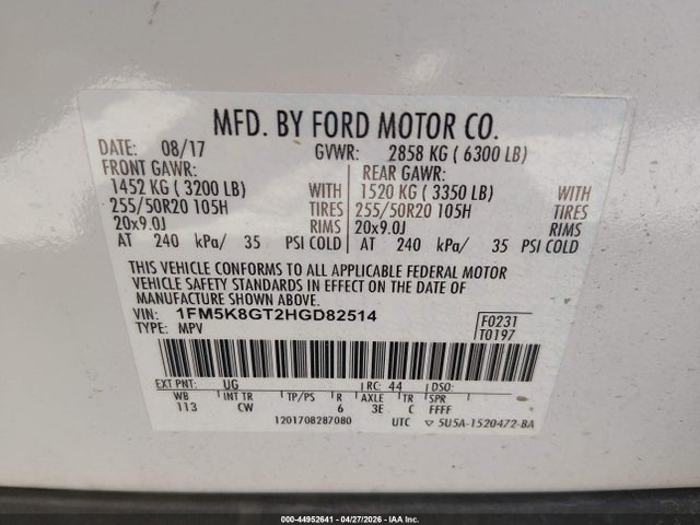 Продаж на аукціоні авто 2017 Ford Explorer Sport, vin: 1FM5K8GT2HGD82514, номер лоту: 44952641