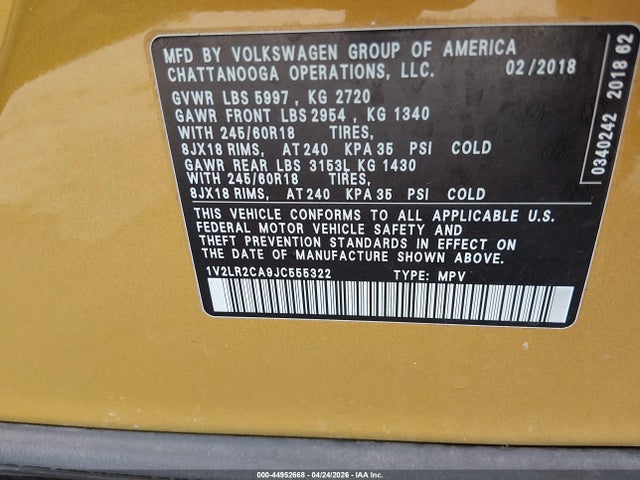 Продажа на аукционе авто 2018 Volkswagen Atlas 3.6l V6 Se/3.6l V6 Se W/technology, vin: 1V2LR2CA9JC555322, номер лота: 44952668