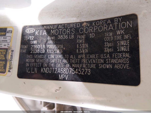 44952690 :رقم المزاد ، KNDJT2A68D7545273 vin ، 2013 Kia Soul + مزاد بيع