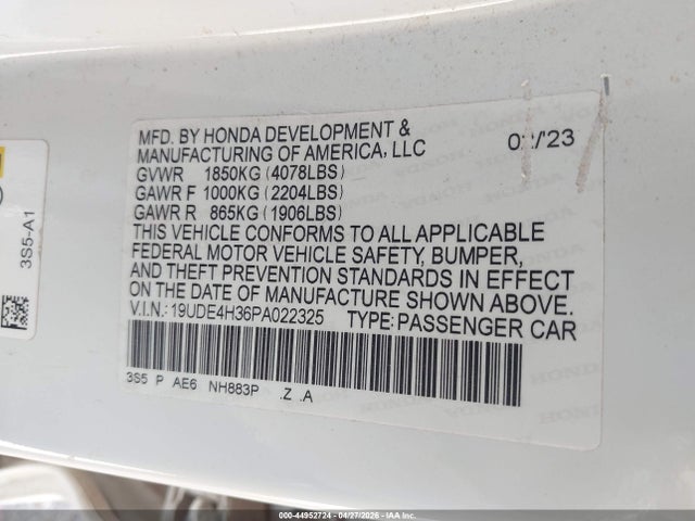44952724 :رقم المزاد ، 19UDE4H36PA022325 vin ، 2023 Acura Integra A-spec مزاد بيع