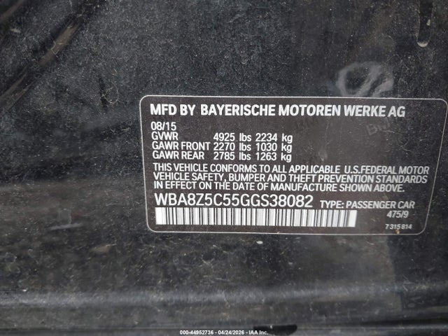 2016 Bmw 328i Gran Turismo Xdrive მანქანა იყიდება აუქციონზე, vin: WBA8Z5C55GGS38082, აუქციონის ნომერი: 44952736