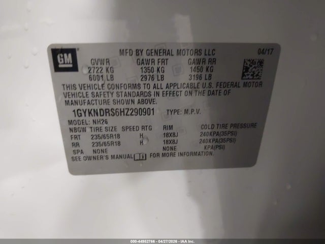 Aukcja sprzedaży 2017 Cadillac Xt5 Luxury, vin: 1GYKNDRS6HZ290901, numer aukcji: 44952766