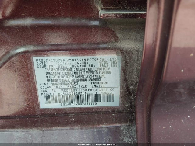 Aukcja sprzedaży 2021 Nissan Sentra Sv Xtronic Cvt, vin: 3N1AB8CV8MY243333, numer aukcji: 44952777