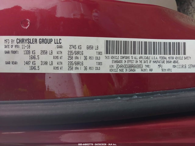 Aukcja sprzedaży 2011 Dodge Grand Caravan Mainstreet, vin: 2D4RN3DG8BR602853, numer aukcji: 44952779