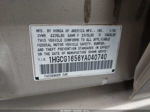 Продажа на аукционе авто 2000 Honda Accord 3.0 Ex, vin: 1HGCG1656YA040740, номер лота: 44952801