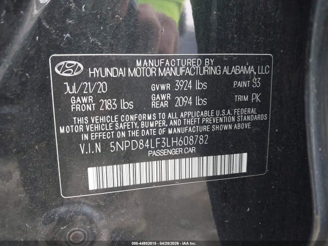44952815 :رقم المزاد ، 5NPD84LF3LH608782 vin ، 2020 Hyundai Elantra Sel مزاد بيع