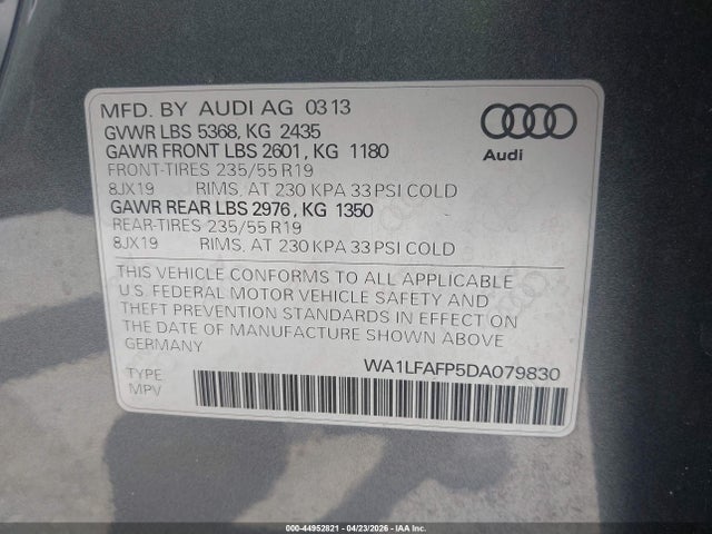 Aukcja sprzedaży 2013 Audi Q5 2.0t Premium, vin: WA1LFAFP5DA079830, numer aukcji: 44952821