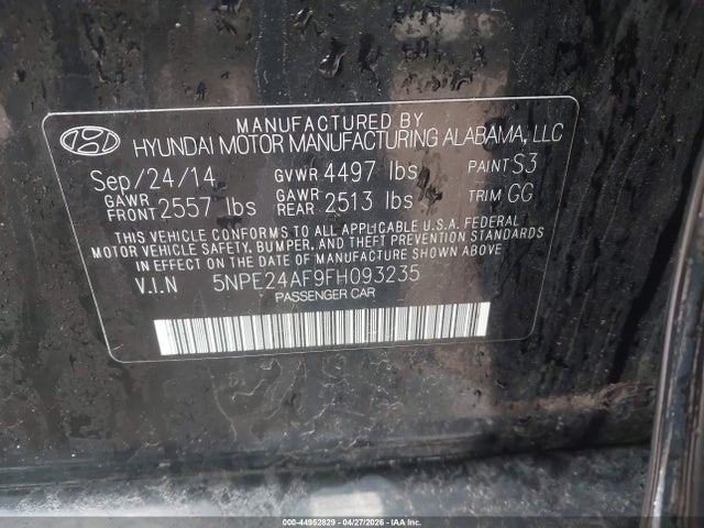 Aukcja sprzedaży 2015 Hyundai Sonata Se, vin: 5NPE24AF9FH093235, numer aukcji: 44952829