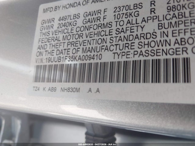 19UUB1F35KA009410 Acura Tlx Standard