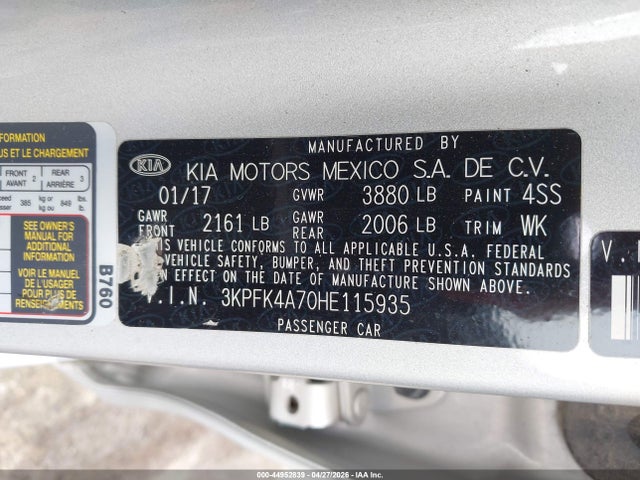 Auction sale of the 2017 Kia Forte Lx, vin: 3KPFK4A70HE115935, lot number: 44952839