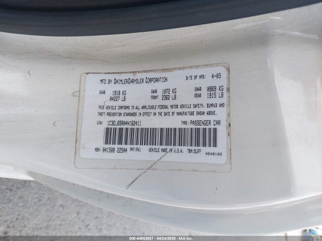 Продаж на аукціоні авто 2004 Chrysler Sebring Limited, vin: 1C3EL65R04N162411, номер лоту: 44952887