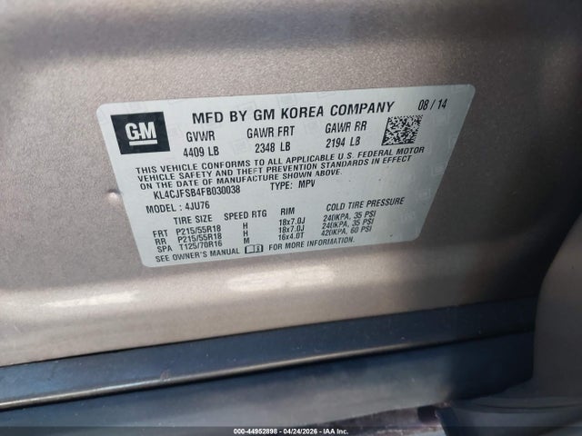 Aukcja sprzedaży 2015 Buick Encore Convenience, vin: KL4CJFSB4FB030038, numer aukcji: 44952898