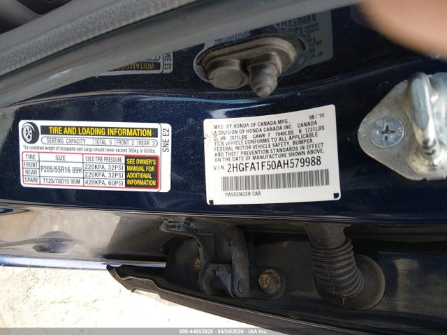 2010 Honda Civic Lx მანქანა იყიდება აუქციონზე, vin: 2HGFA1F50AH579988, აუქციონის ნომერი: 44952928