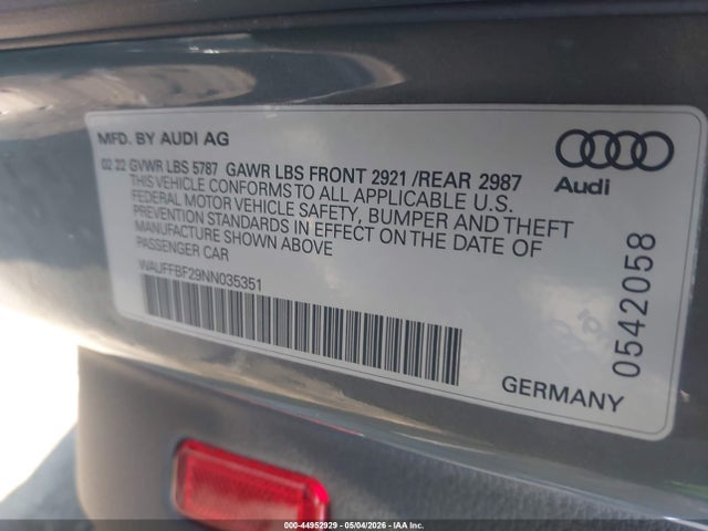 WAUFFBF29NN035351 Audi S6 Prestige Tfsi Quattro Tiptronic
