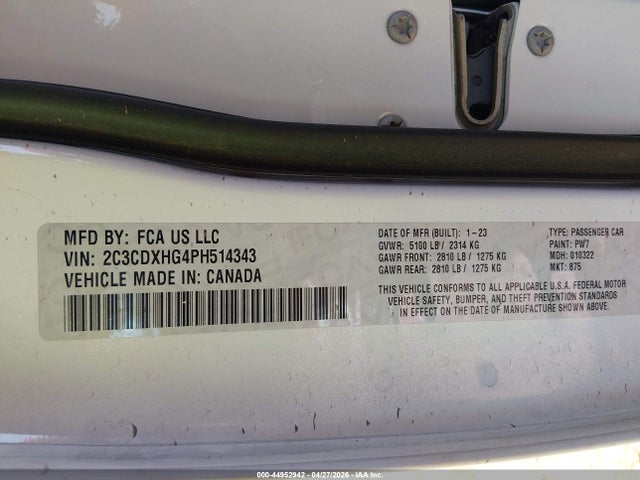 Auction sale of the 2023 Dodge Charger Gt, vin: 2C3CDXHG4PH514343, lot number: 44952942