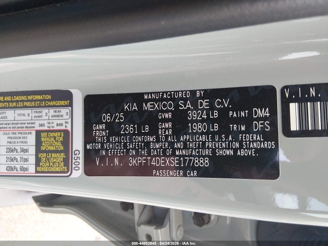 44952948 :رقم المزاد ، 3KPFT4DEXSE177888 vin ، 2025 Kia K4 Lxs مزاد بيع