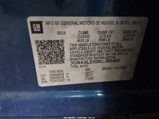 3GNAXLEX0KL389405 Chevrolet EQUINOX LT
