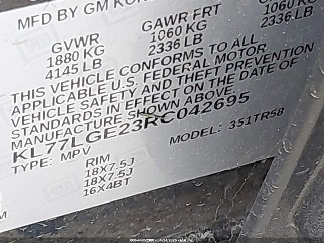KL77LGE23RC042695 Chevrolet Trax Fwd 1rs
