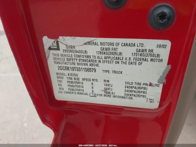 Продажа на аукционе авто 2003 Chevrolet Silverado 1500 Ls, vin: 2GCEK19T931156579, номер лота: 44952993