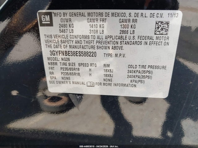 Продаж на аукціоні авто 2014 Cadillac Srx Luxury Collection, vin: 3GYFNBE38ES588220, номер лоту: 44953010